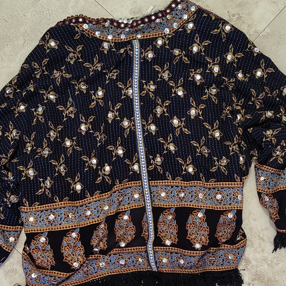 $128 NWT FREE PEOPLE RAYS OF LIGHT BOHO-CHIC GYPSY EMBELLISH KIMONO JACKET Sz XS - Picture 10 of 11